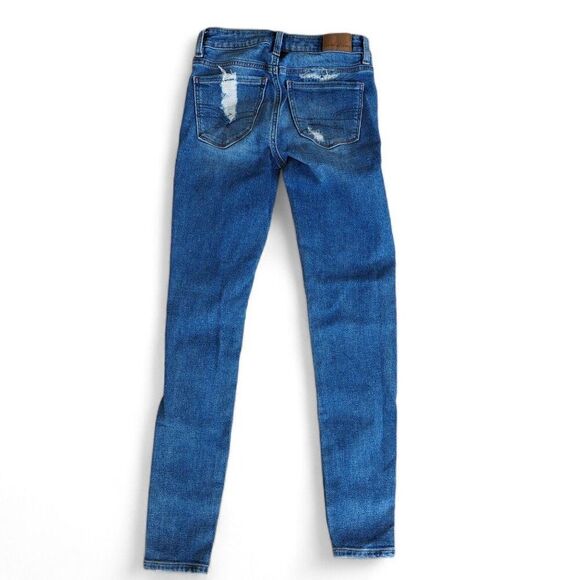 American Eagle Super Stretch Distressed Jeggings Medium Wash Juniors 00 - Picture 2 of 11